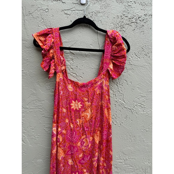 Floral Pockets Ruffle Sleeves Boho Vibrant Casual Maxi Dress - Picture 2 of 7